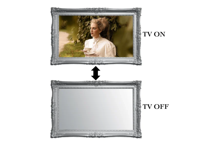 ON-OFF double swept silver Mirror TV Frame